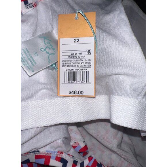 Kona Sol Swimsuit Womens 22 Red Blue White Chevron One Piece Adjustable Straps - Picture 3 of 9